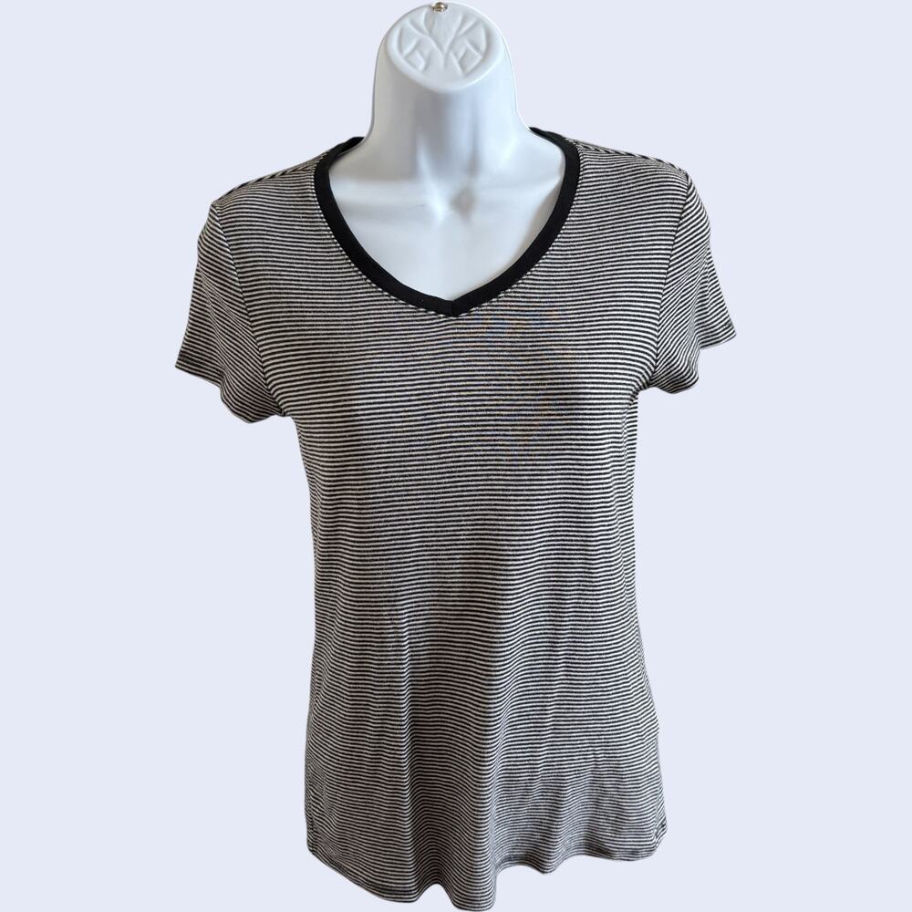 Faded Glory S Classic V-Neck Striped Tee Black White